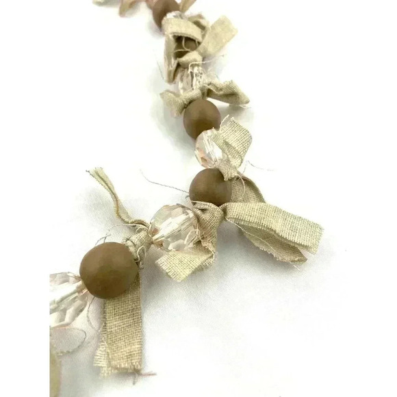 Tan Art Deco Natural Wood Bead Faceted Necklace Adjustable Cord 38" - Picture 11 of 12